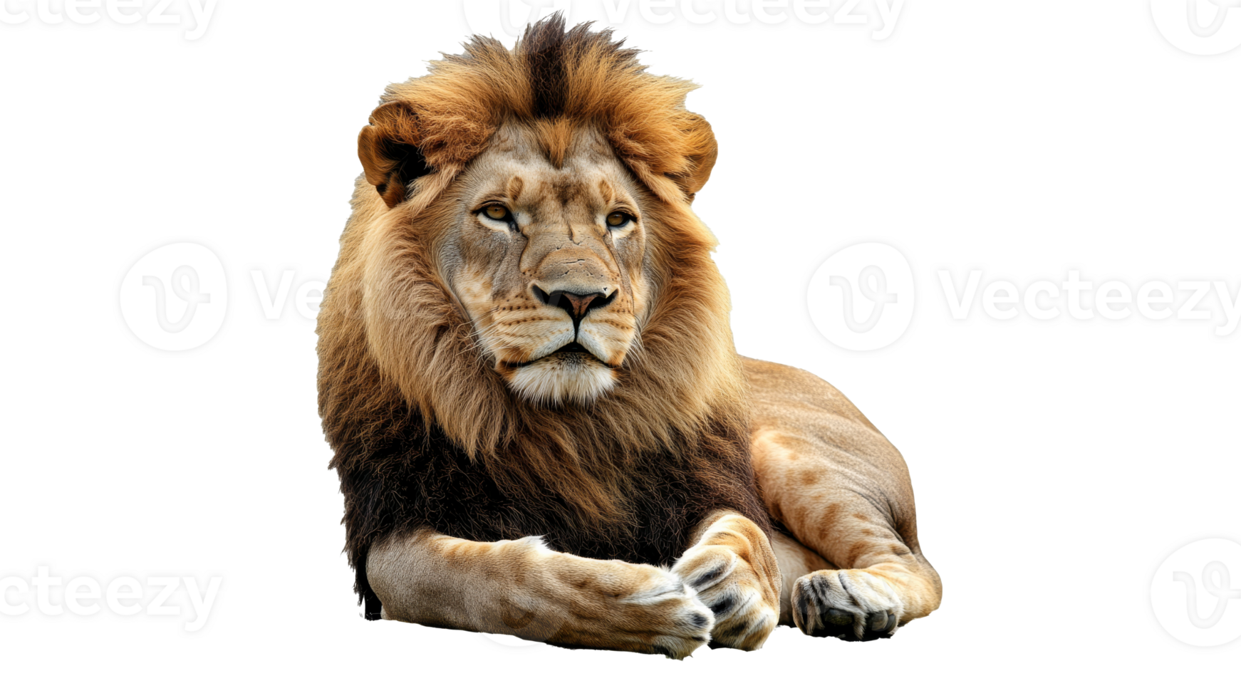 Majestic lion resting in a serene pose on transparent background png