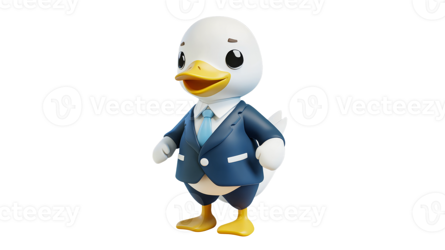 Cartoon duck in a blue suit standing confidently png