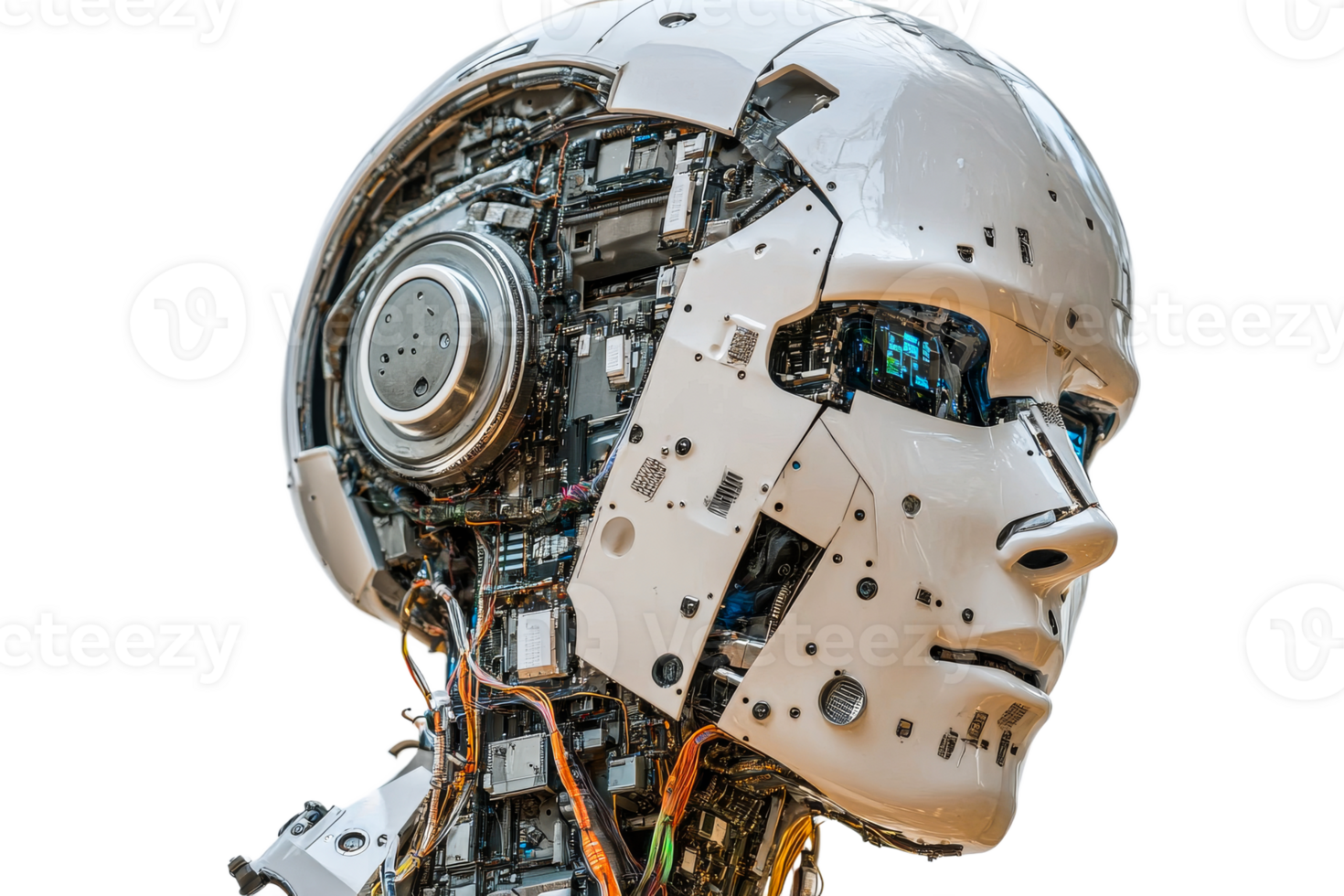 Intricate futuristic robot head design png