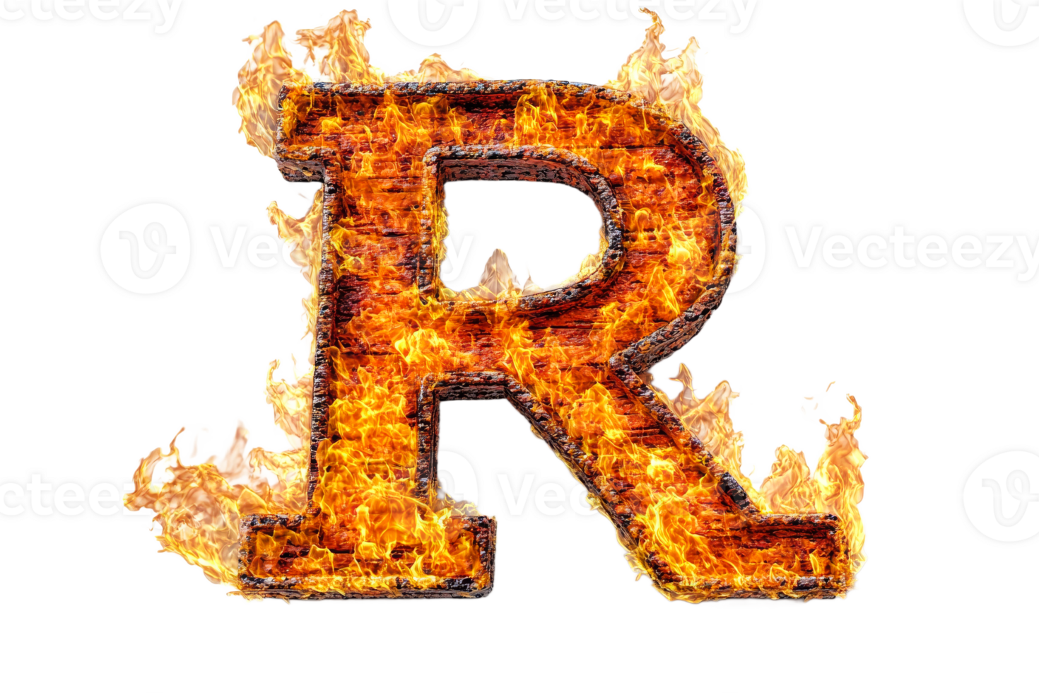 Burning letter R in flames during creative design png