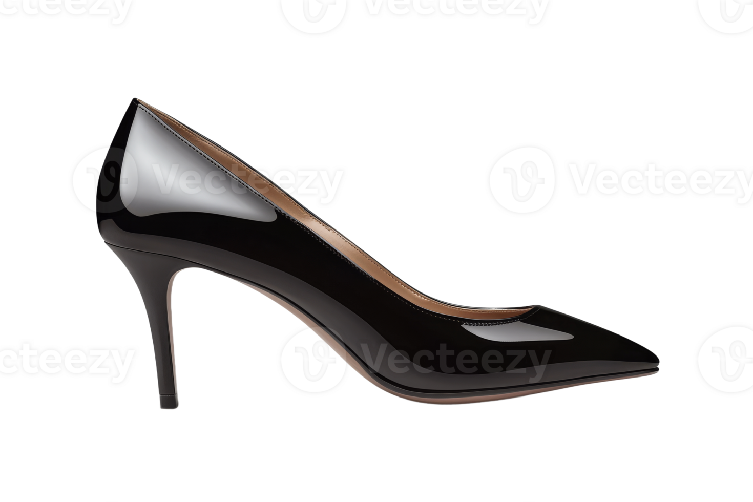 Elegant black high heel shoe with pointed toe png