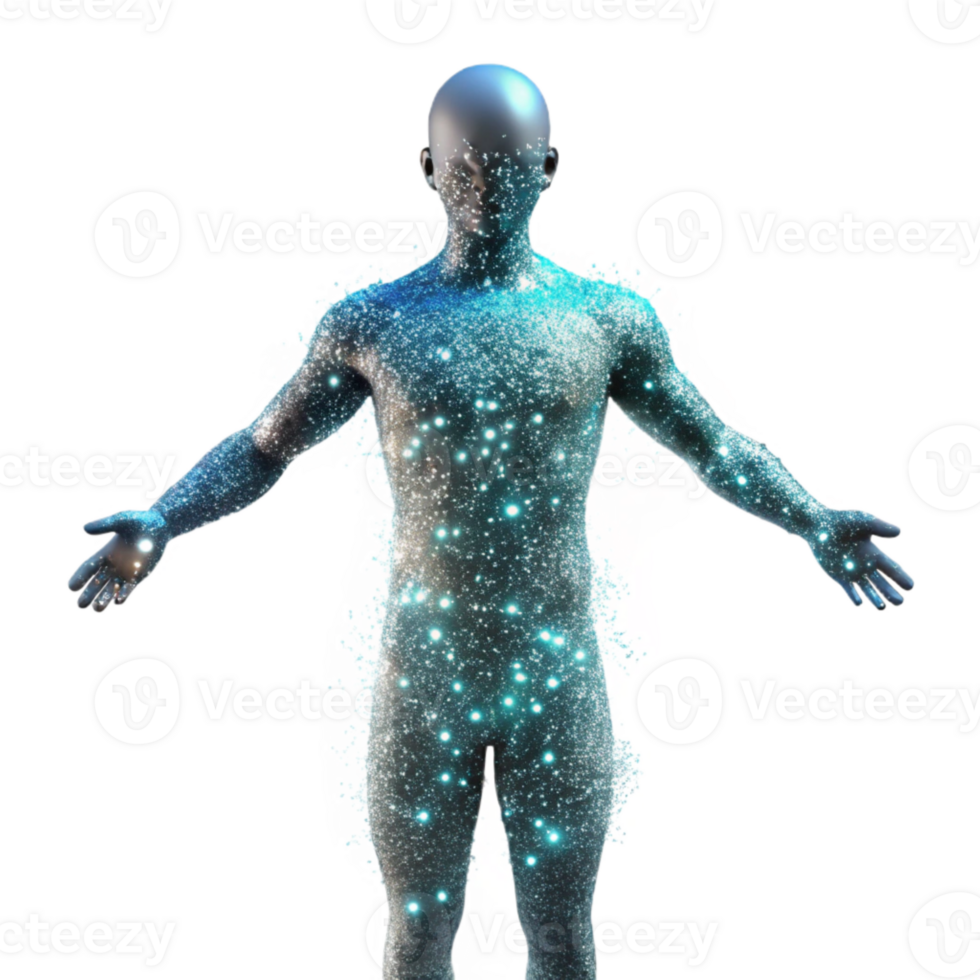 serene abstract Human Silhouette Transforming Into Digital Data Isolated authentic png