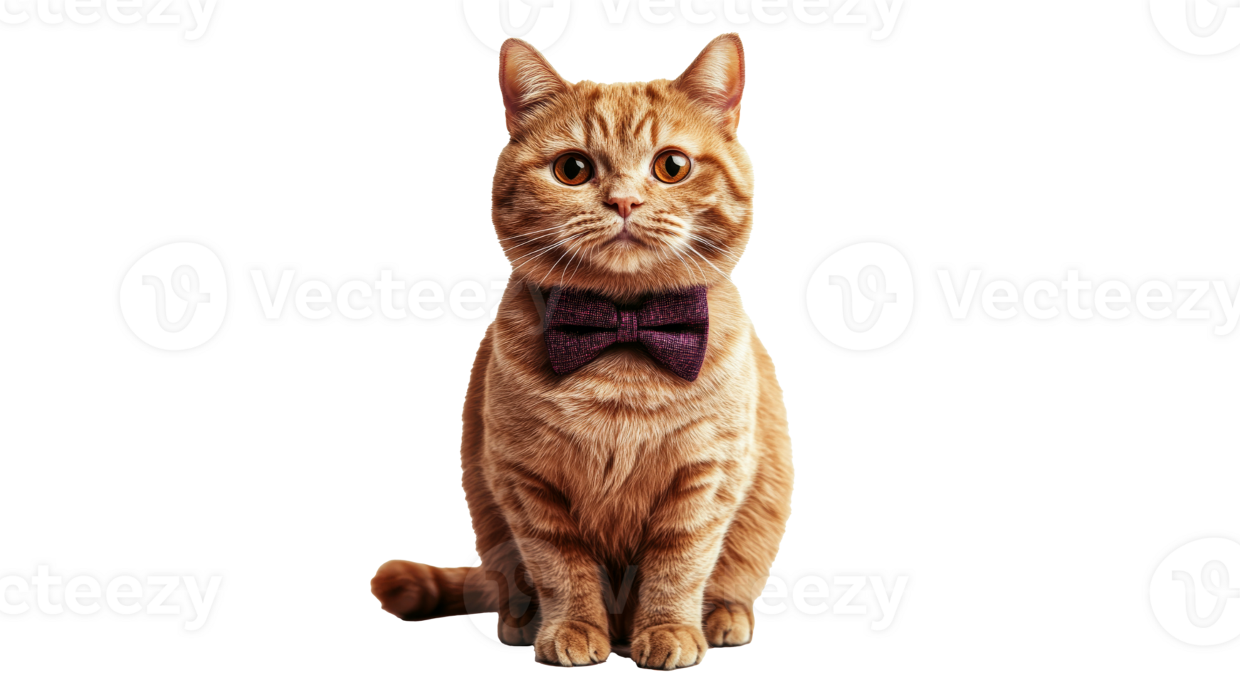 Cute orange cat in a bow tie sitting calmly png