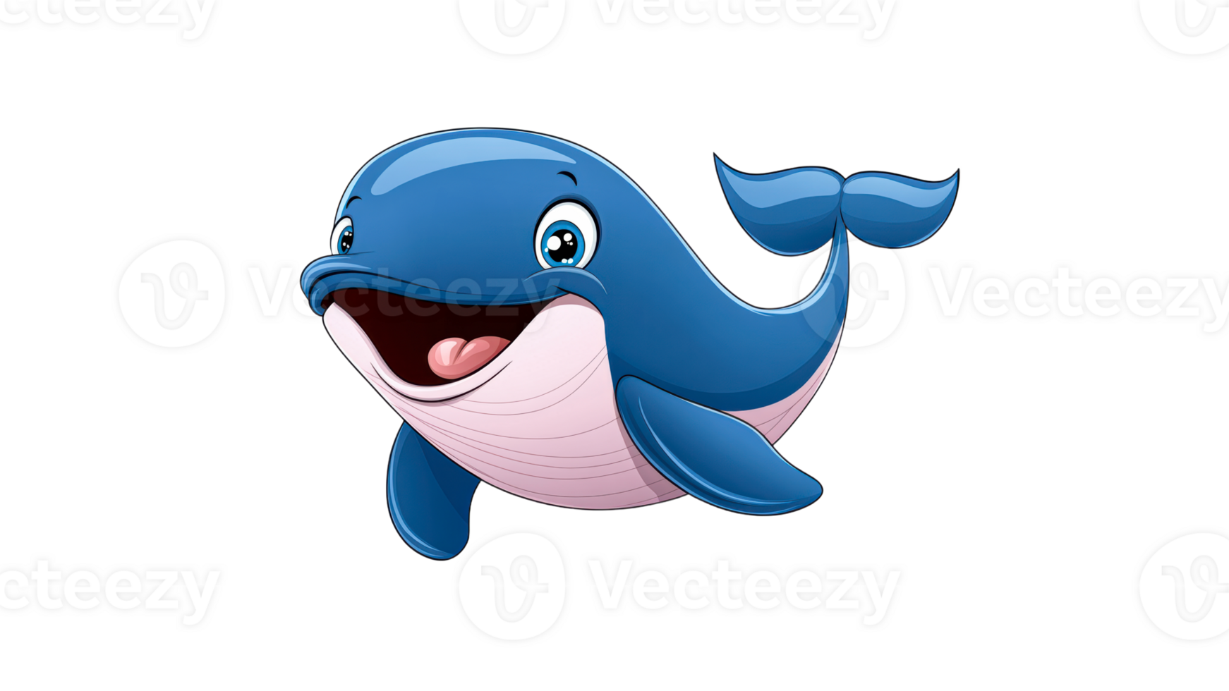 Cute cartoon whale swimming happily in ocean transparent png