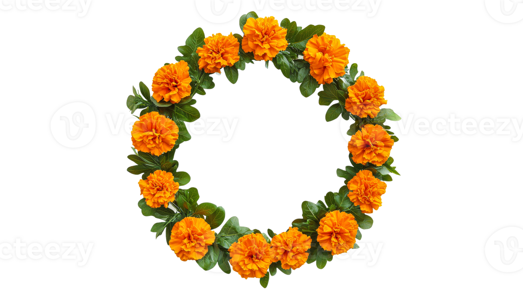Bright marigold floral wreath for decoration png