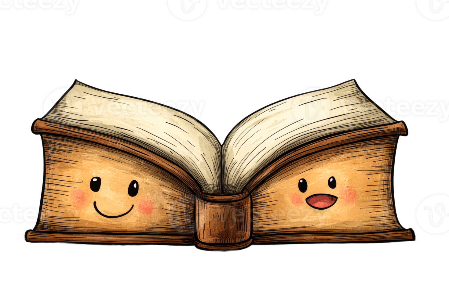 Cheerful illustrated book with smiling faces png