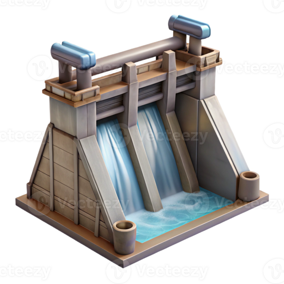 serene contemporary Hydroelectric Dam Water Release Gates Open Isolated Element high resolution png