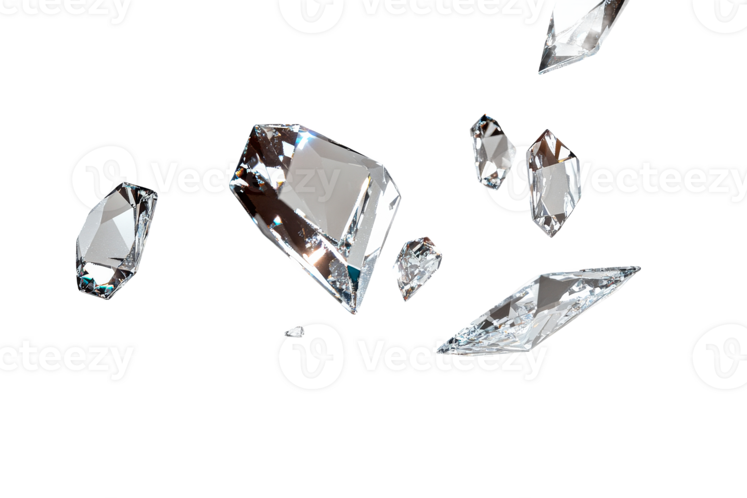 Sparkling crystals floating in white space png