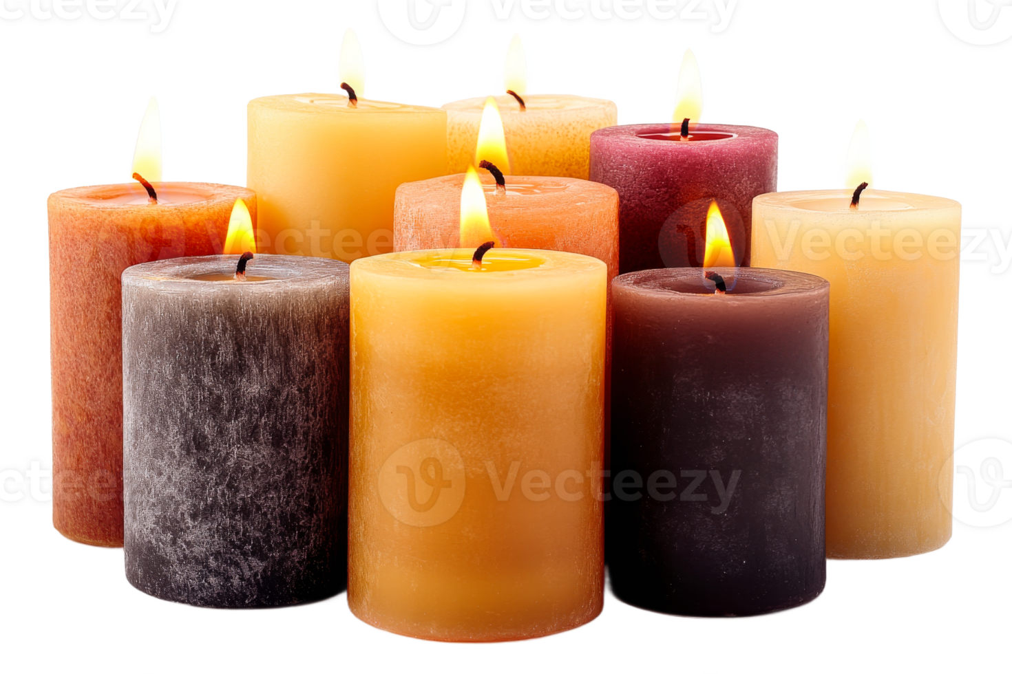 Various candles with warm flames in bright display png