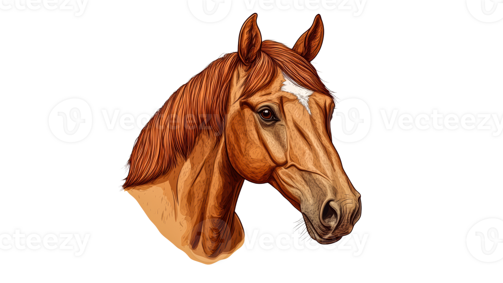 Horse with chestnut mane and expressive eyes png