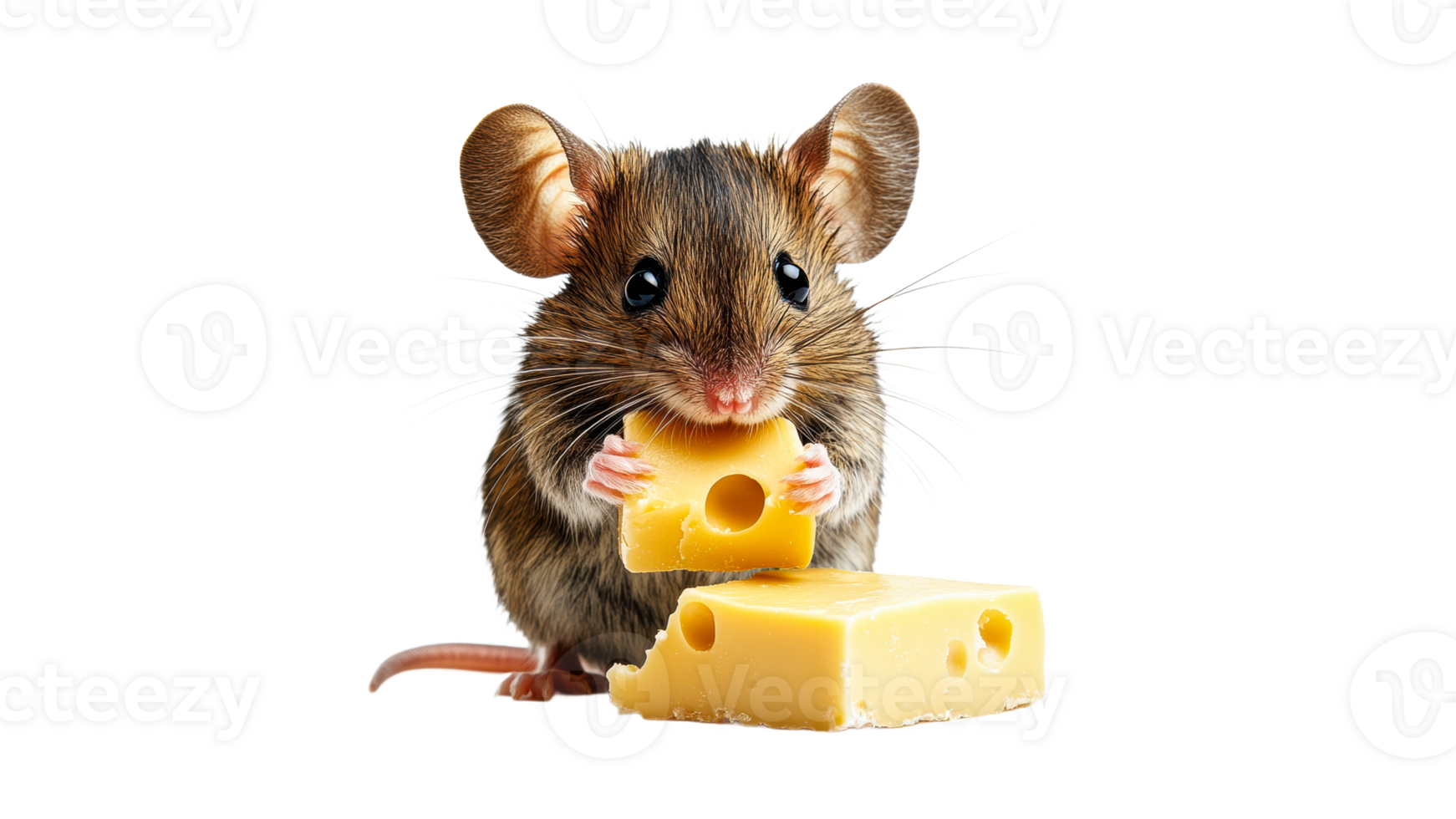 Mouse enjoying cheese in a bright setting png
