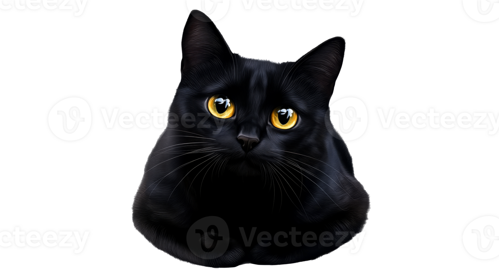 Black cat with striking yellow eyes rests calmly png