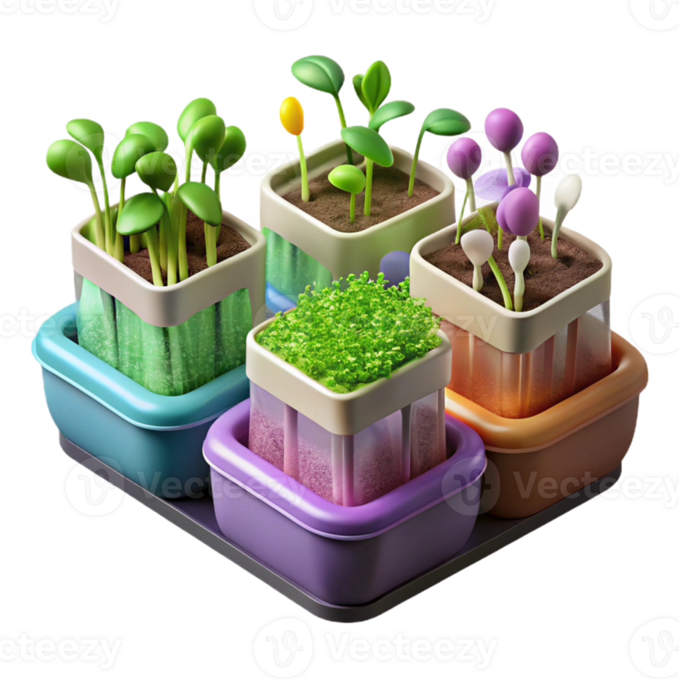beautiful artistic Hydroponic Microgreens Assorted Colors Transparent Background authentic png
