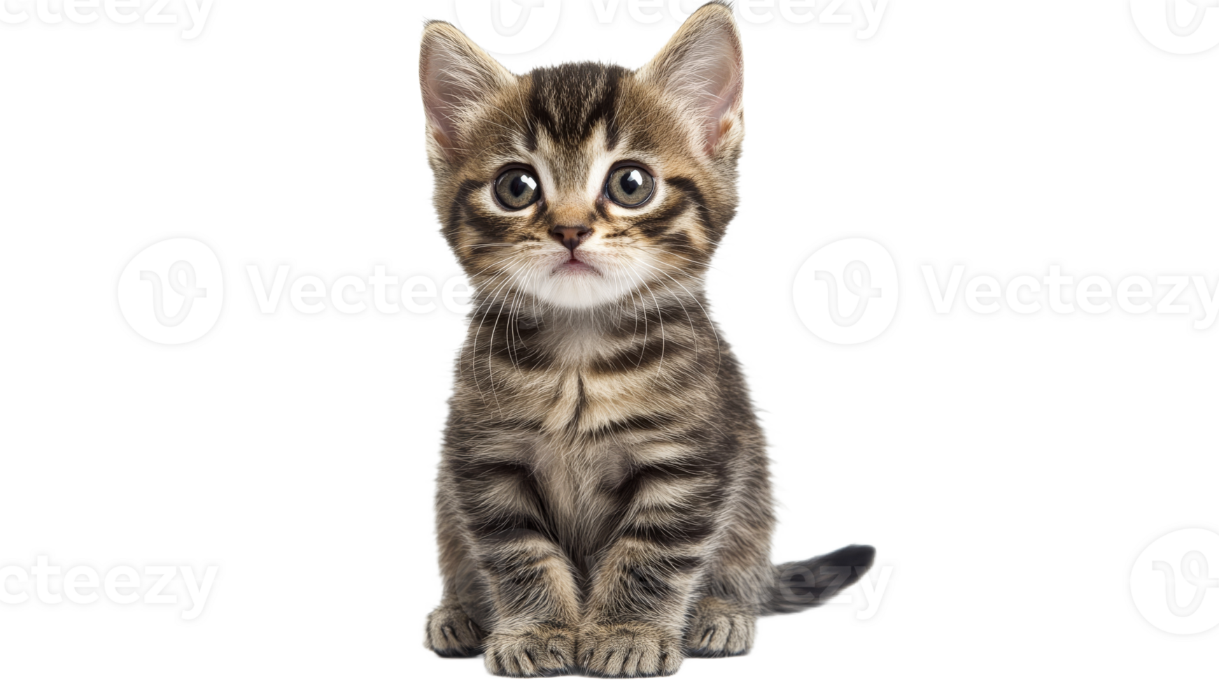 Cute striped kitten with big eyes poses quietly png