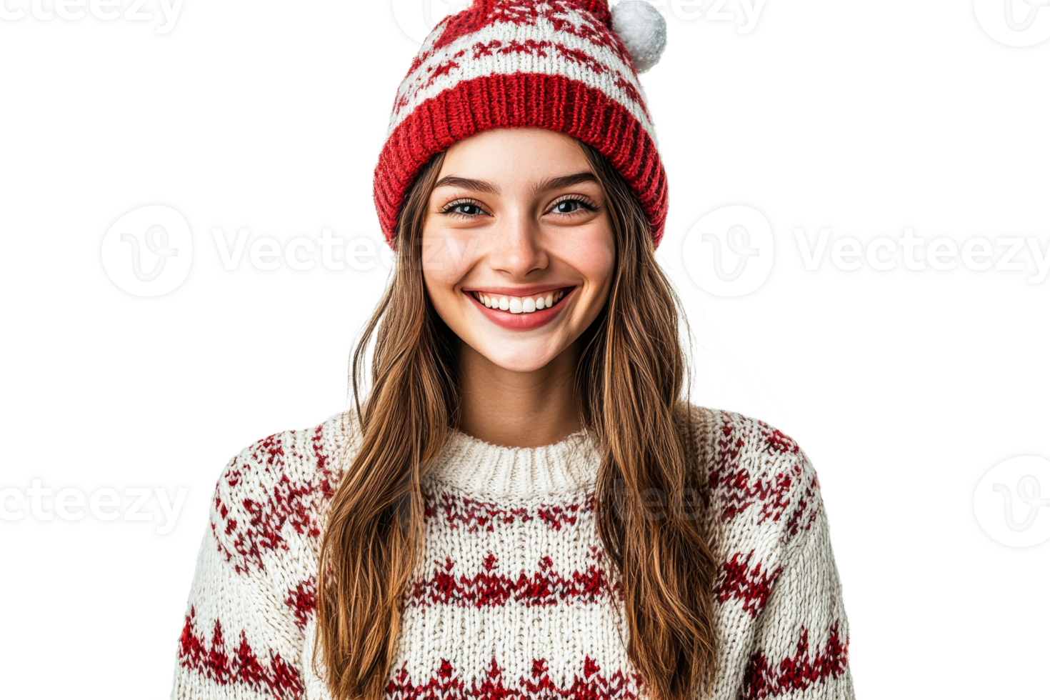 Smiling young woman in winter attire wearing a hat png