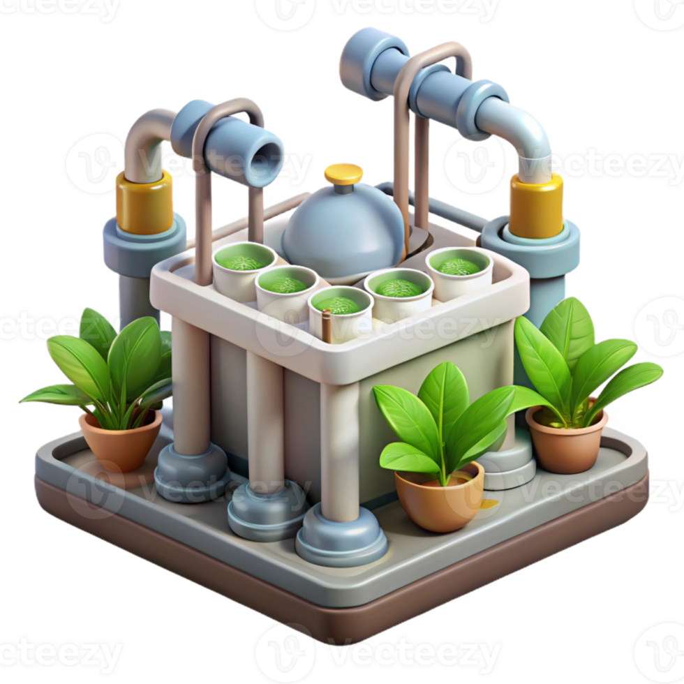 beautiful minimalist Hydroponic System Isolated with Water Pipes and Pumps original png