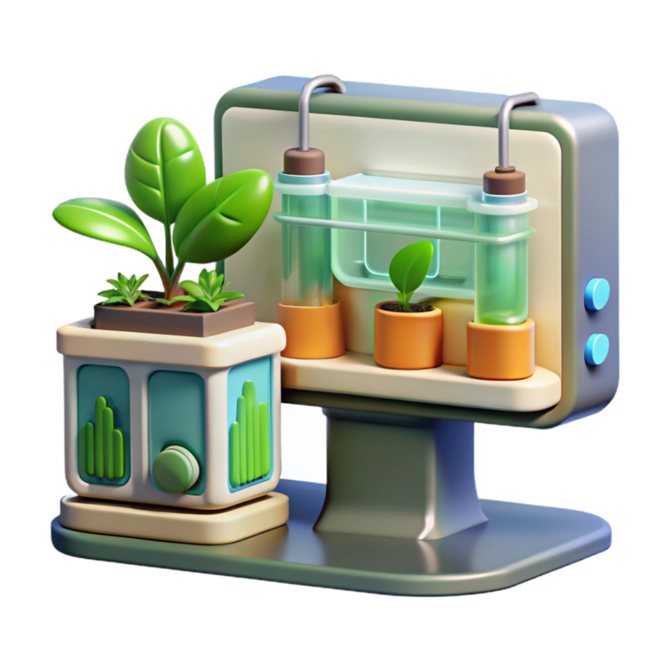 dramatic creative Hydroponic System with Data Monitoring Screen Transparent Background png