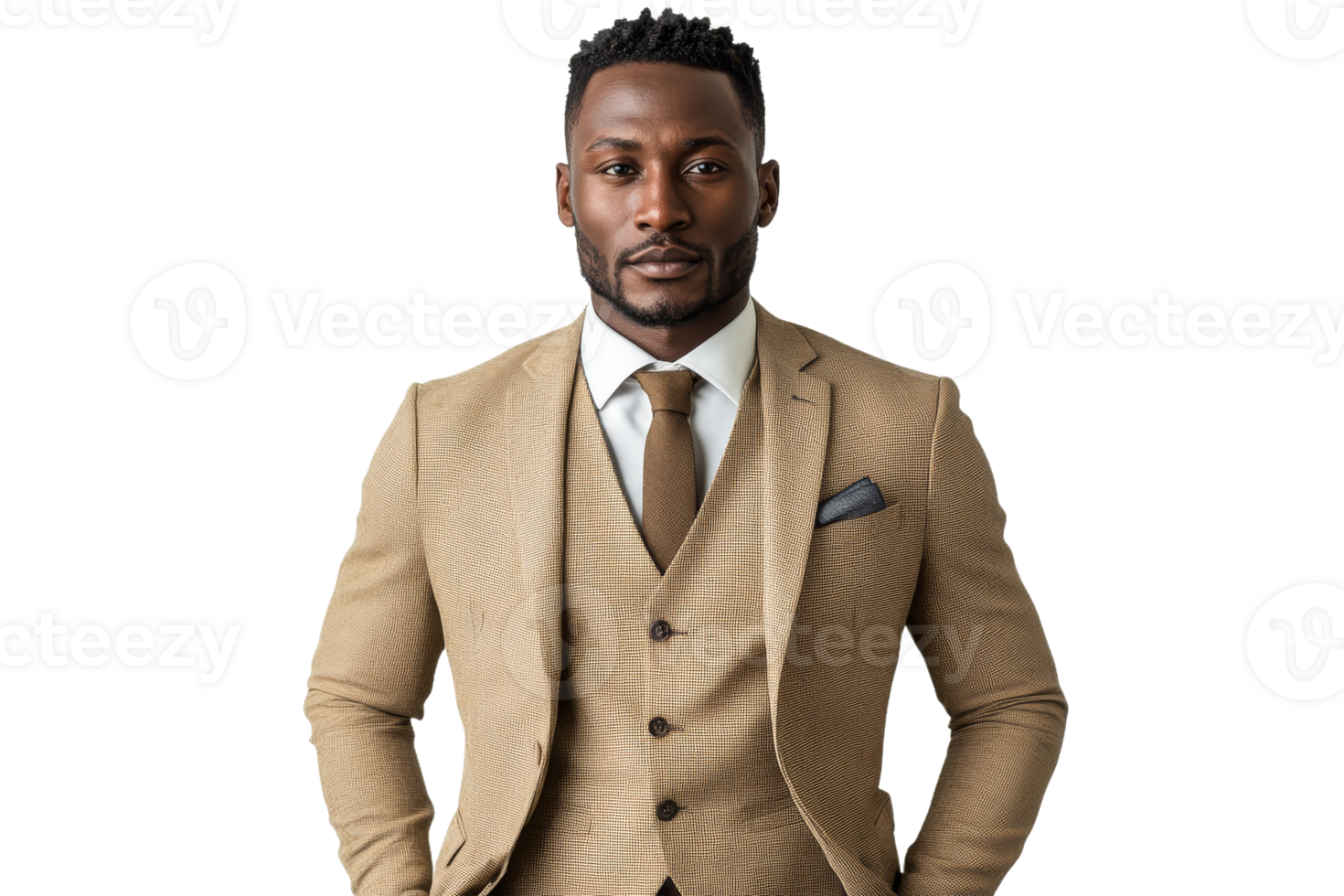 Stylish man in tailored suit posing confidently png