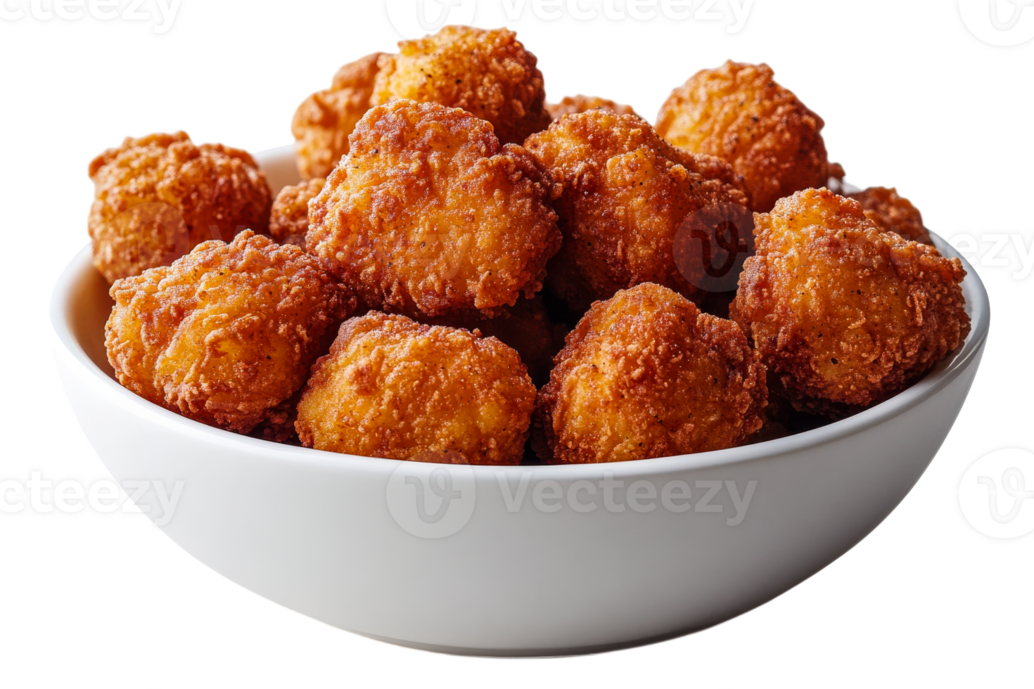 Deliciously crispy fried bites in a white bowl png
