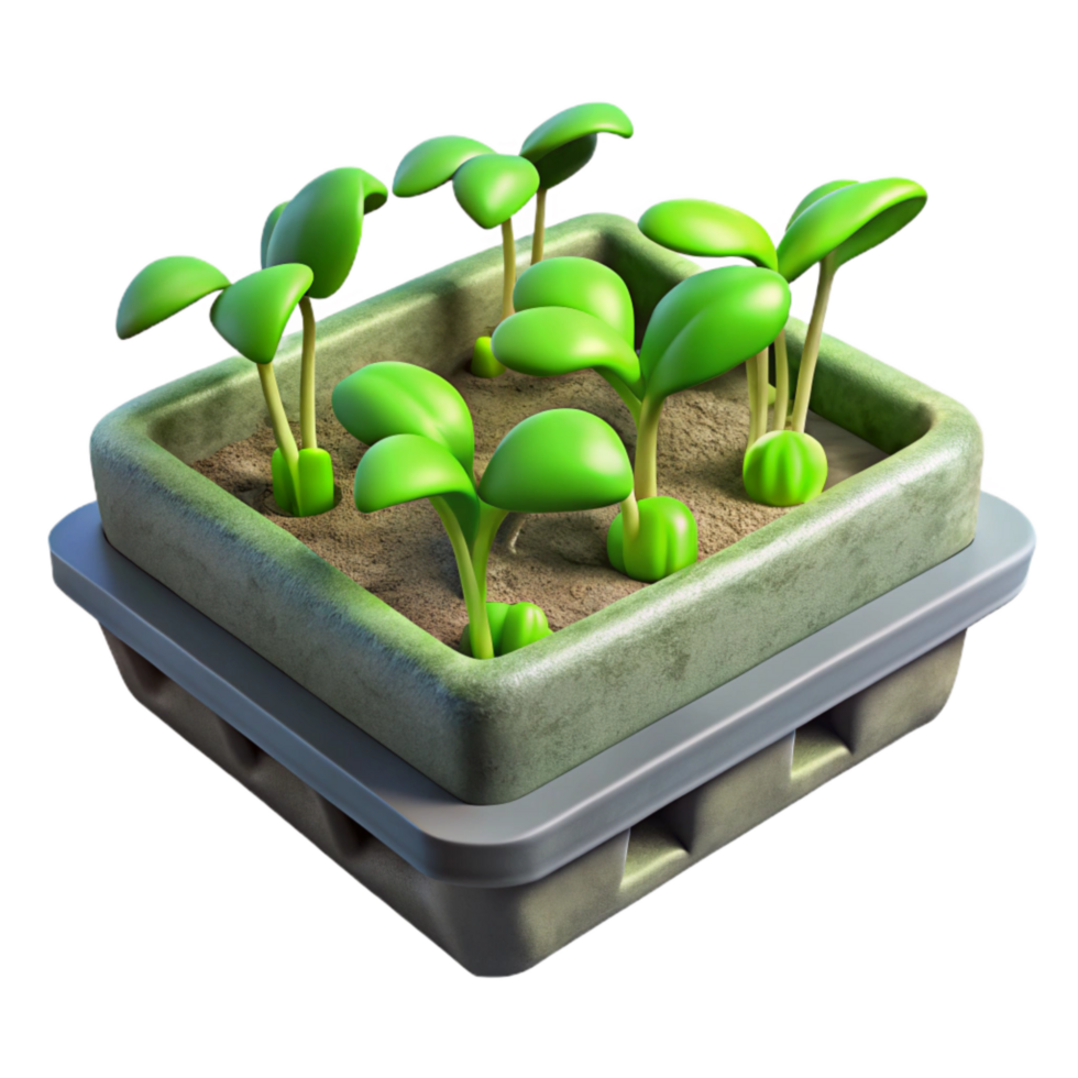 dramatic modern Hydroponic Tray Isolated with Green Sprouts genuine png