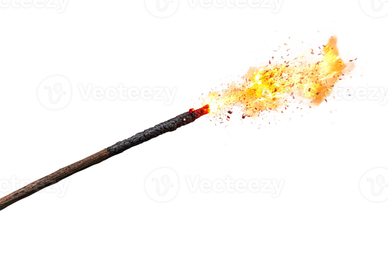 Fire stick emitting bright sparks and flames png