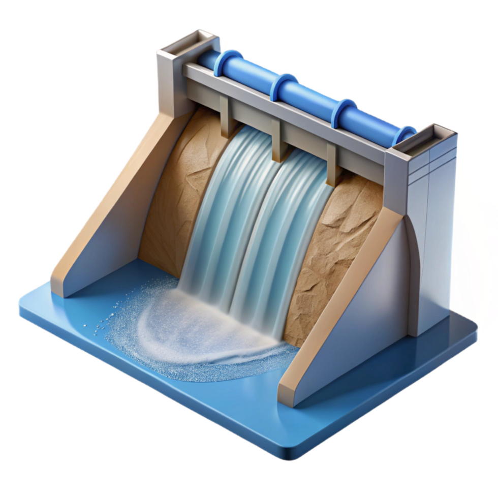 vibrant creative Hydropower Dam Spillway Water Flowing Transparent high resolution png