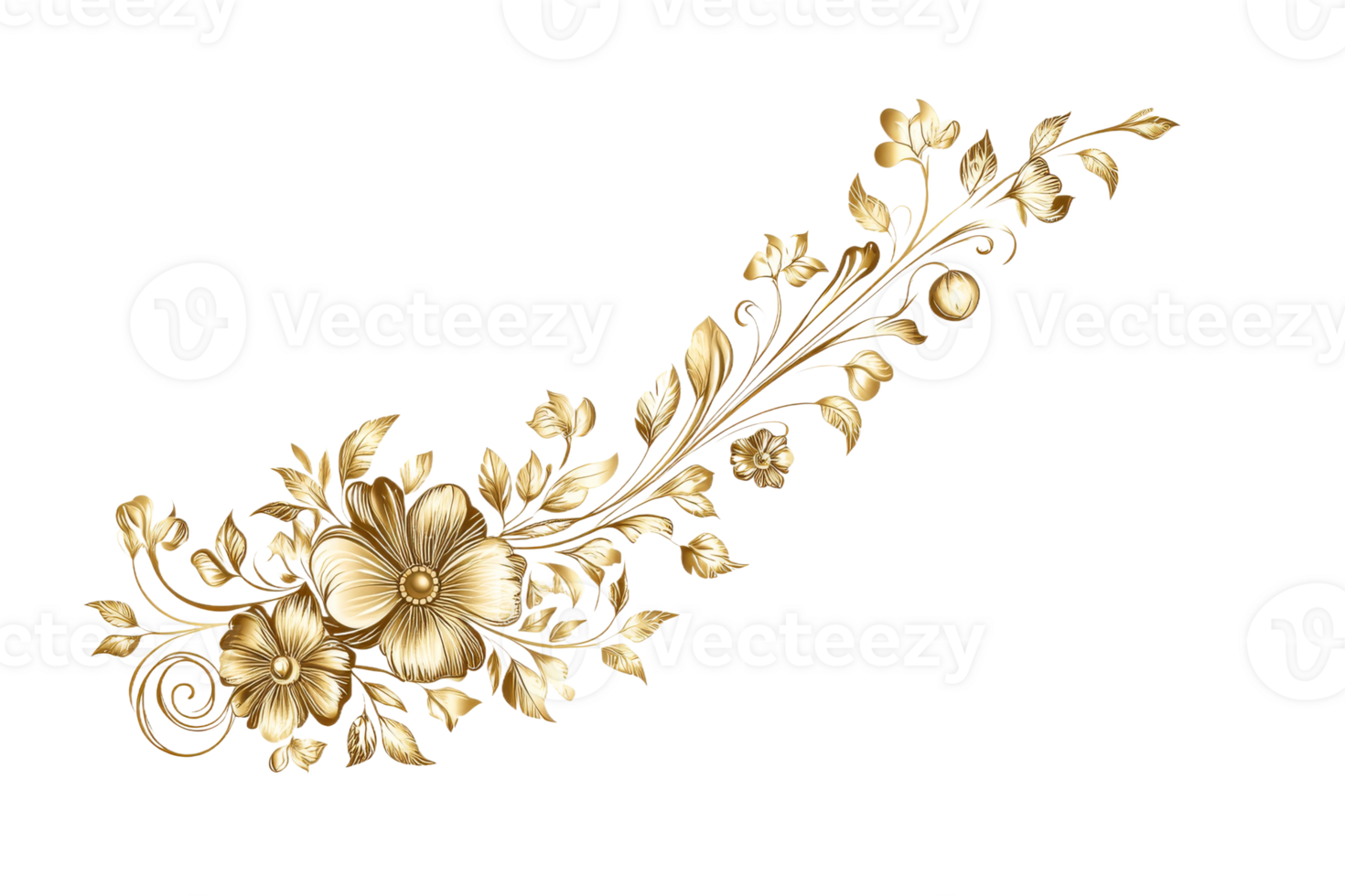 Intricate golden floral design png