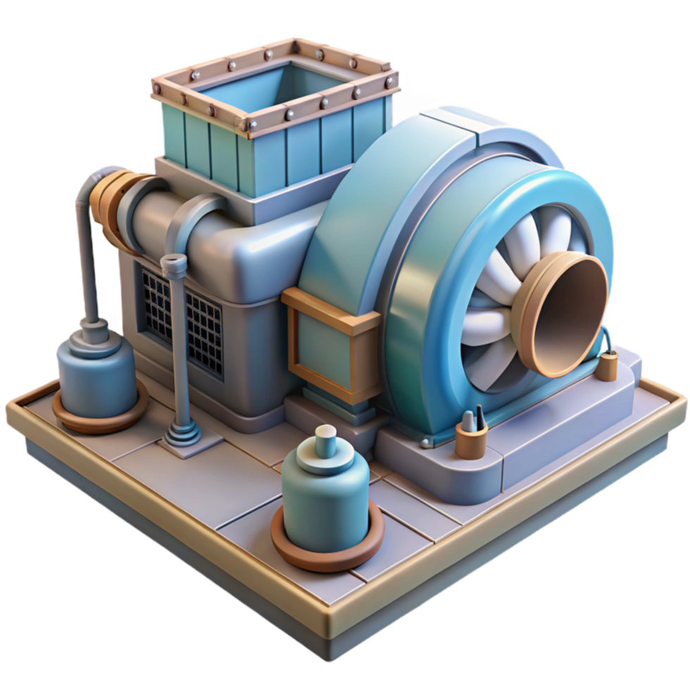 serene artistic Hydropower Plant Turbine Room Isolated Element authentic png