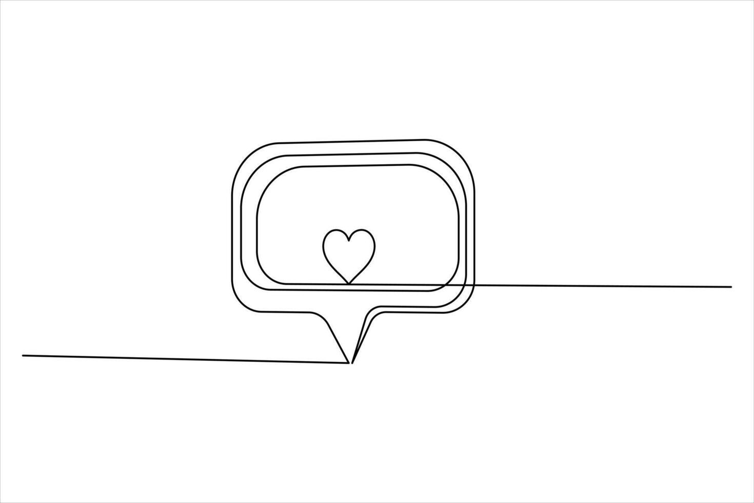 Speech bubble shape one line drawing of isolated continuous outline icon with love shape vector