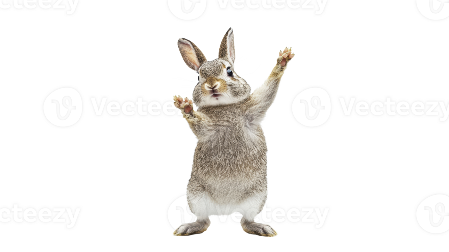 Happy rabbit standing and raising its paws in joy png
