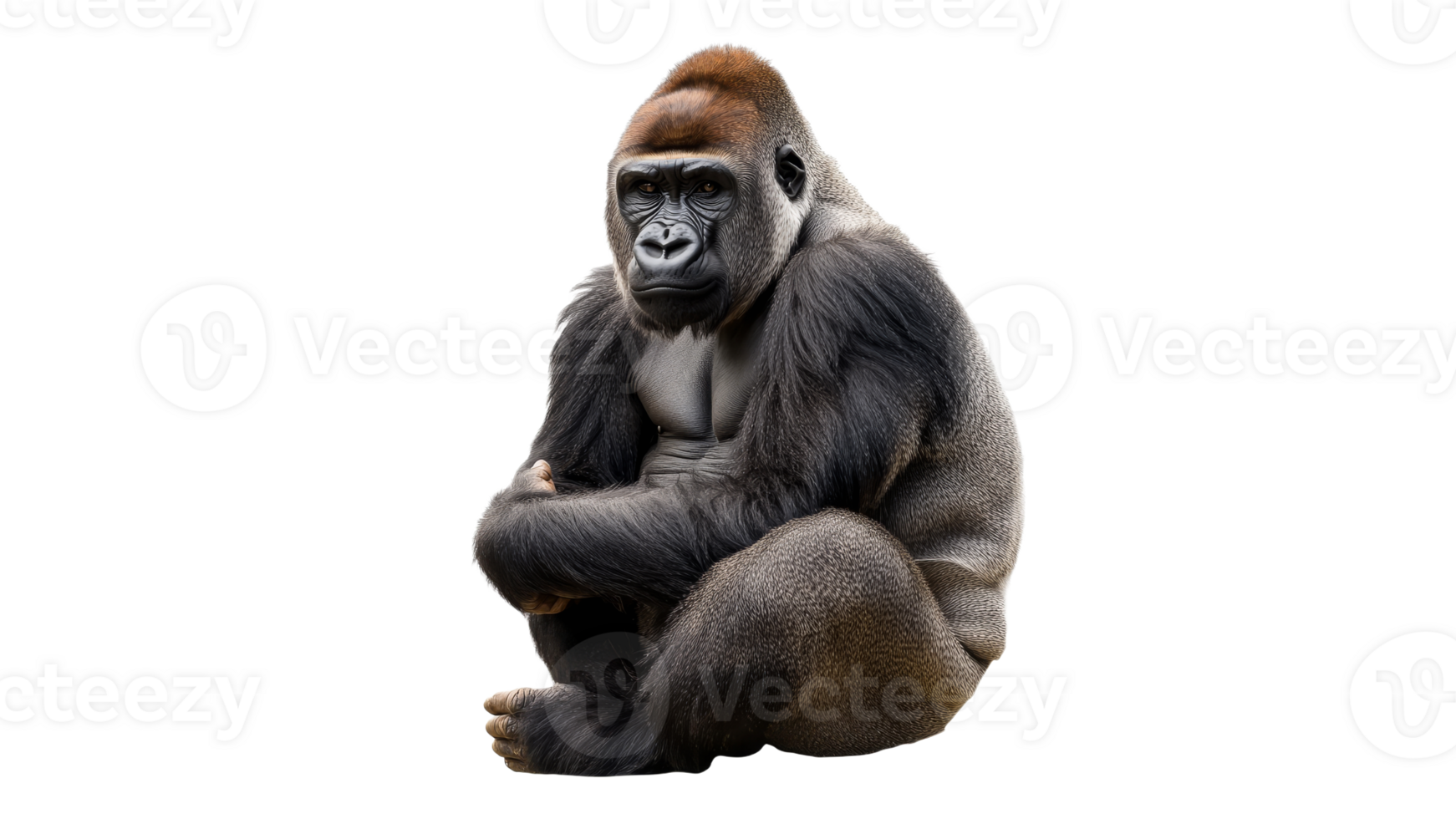 Majestic gorilla resting in serene posture png