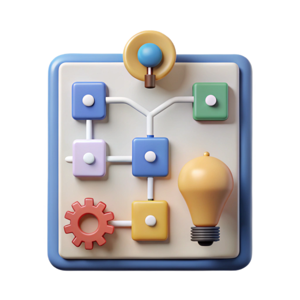beautiful traditional Idea Generation Strategy Cutout with Flowchart and Icons exclusive png