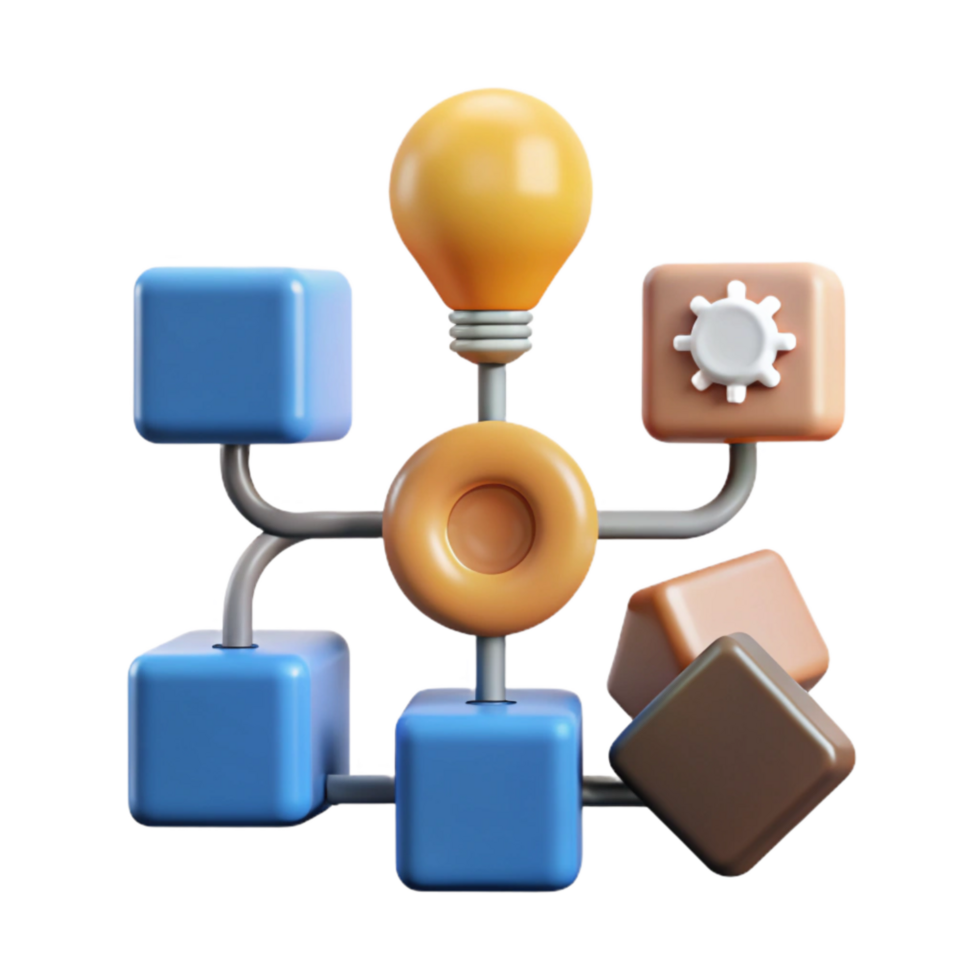 dramatic abstract Idea Generation Process Isolated with Flowchart and Icons high quality png