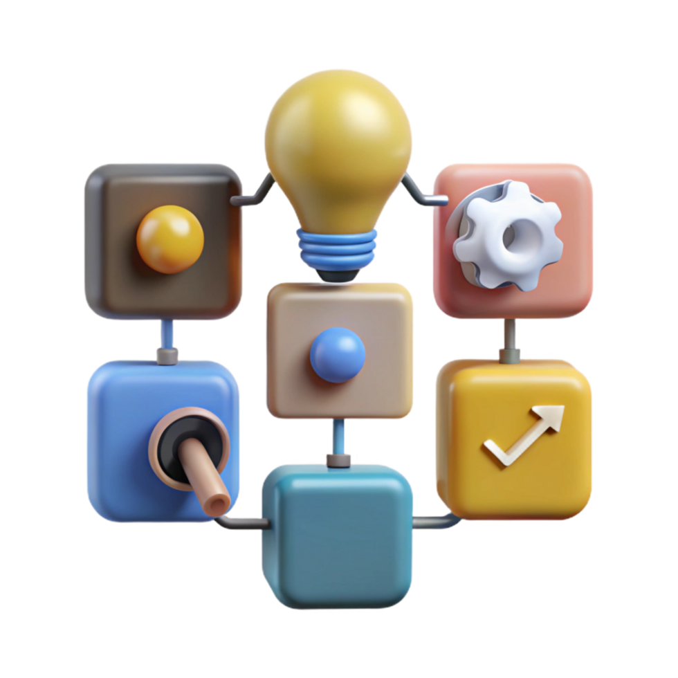 serene rustic Idea Generation Process Isolated with Flowchart and Icons png
