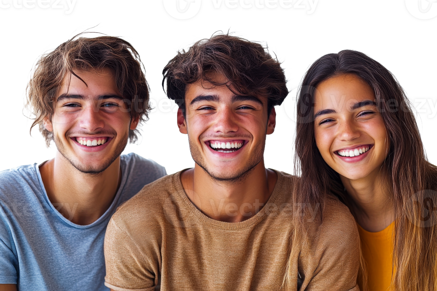 Friends smiling in a studio png