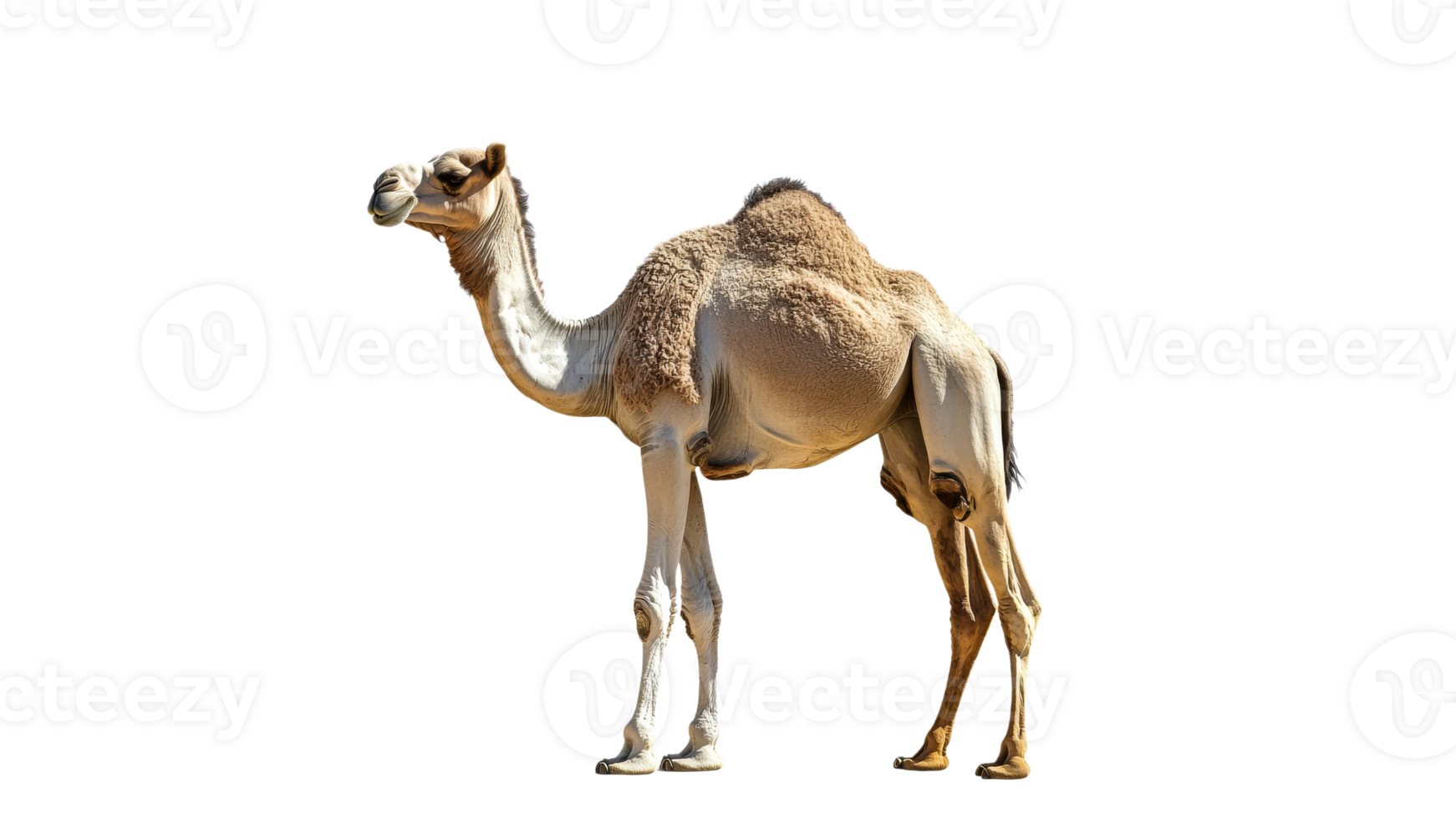 Camel standing calmly in arid landscape png