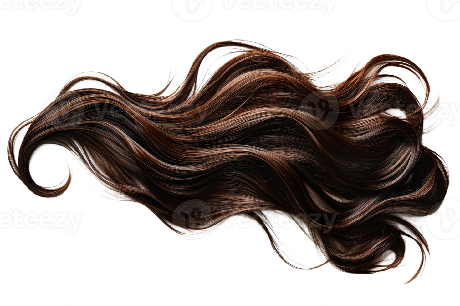 Long flowing brown hair draped elegantly on white png