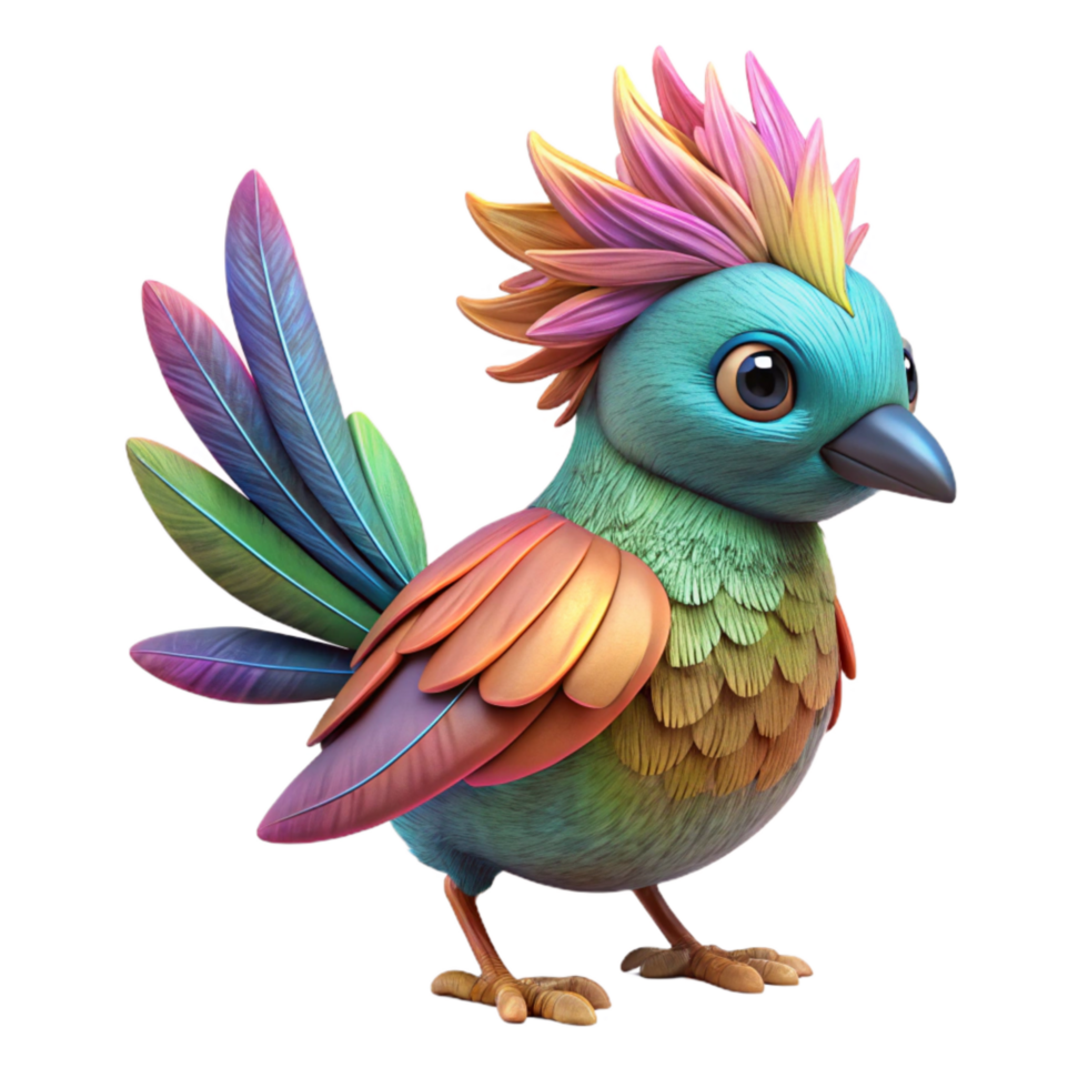 extraordinary creative Imagination Bird Transparent Background with Colorful Feathers authentic png