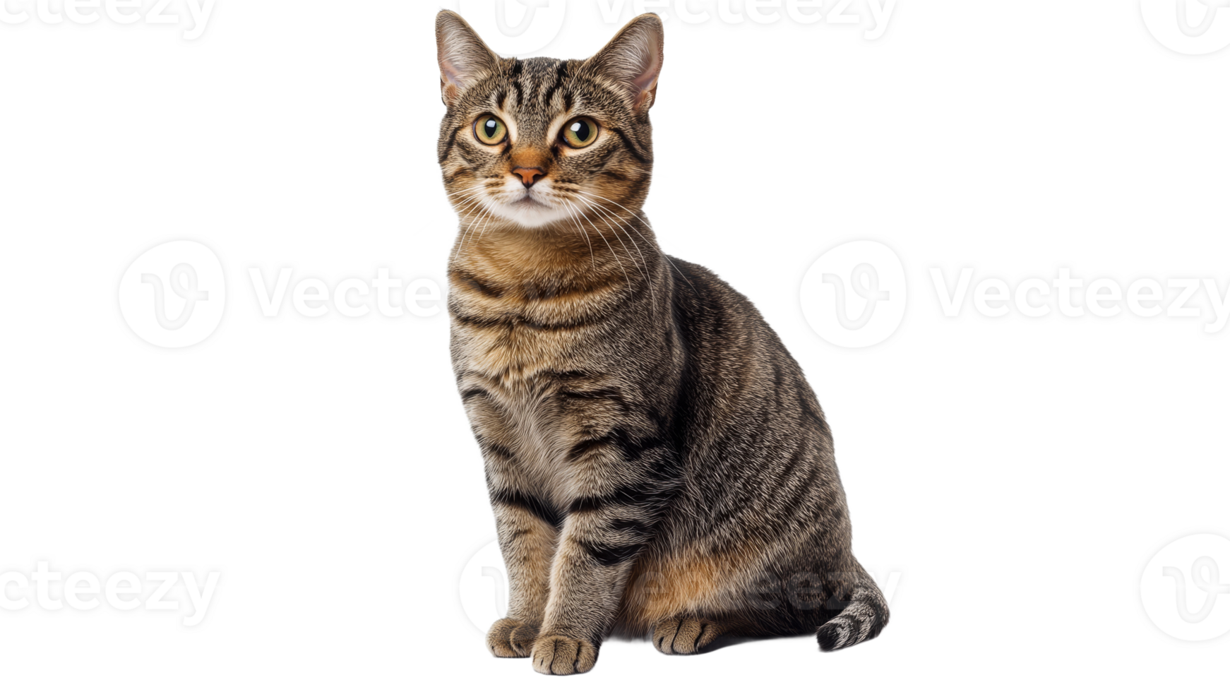 Friendly tabby cat posing for attention indoors png