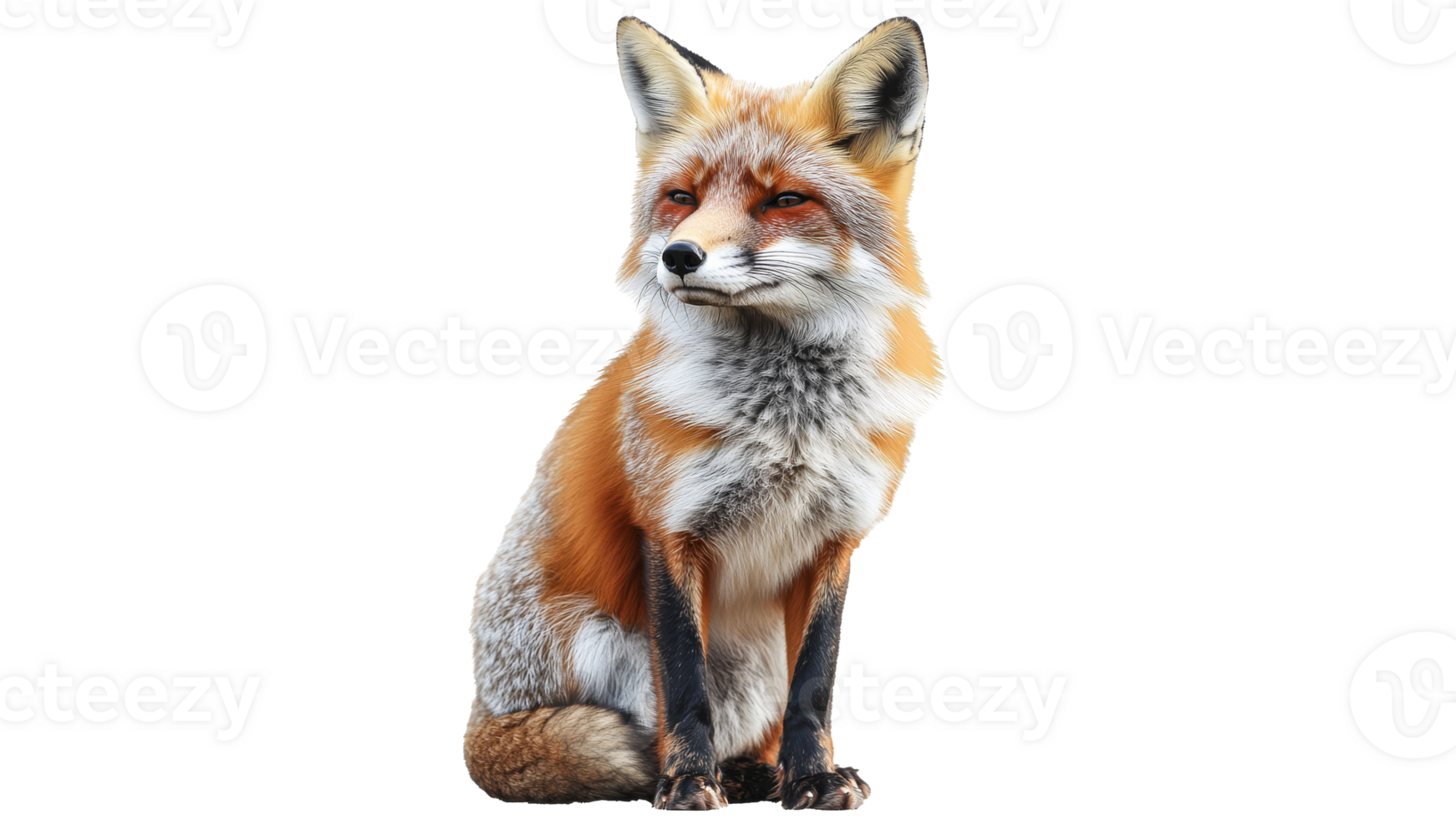 Red fox sits calmly on a white background png