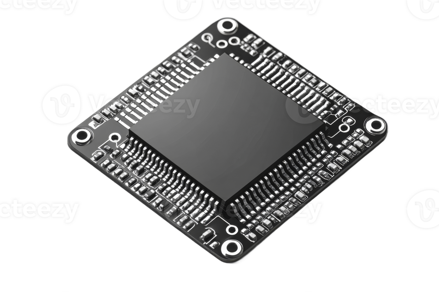 High tech microprocessor on a black circuit board png