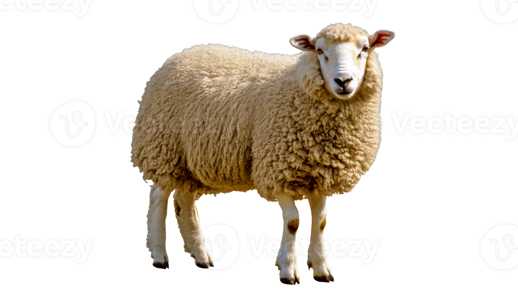 Fluffy sheep standing on soft grass in sunlight png