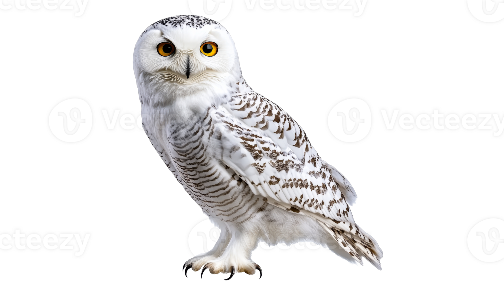 Snowy owl perched with striking features and gaze png