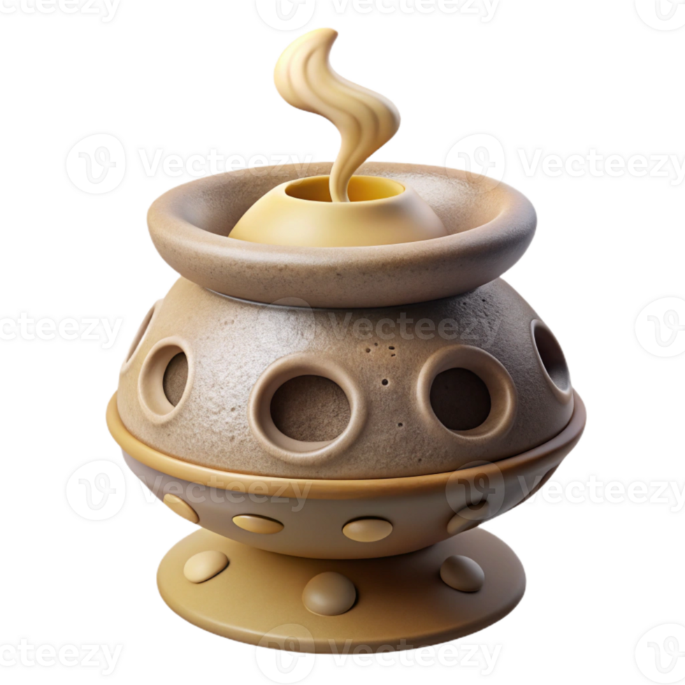 vibrant traditional Incense Burner with Smoke Rising Ceramic Material Transparent png