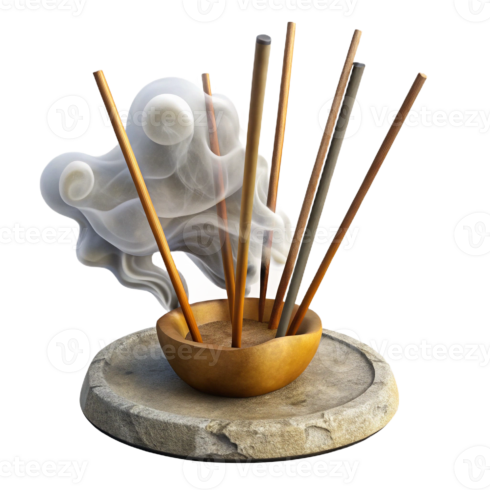 serene creative Incense Sticks Burning Cutout with Smoke detailed png