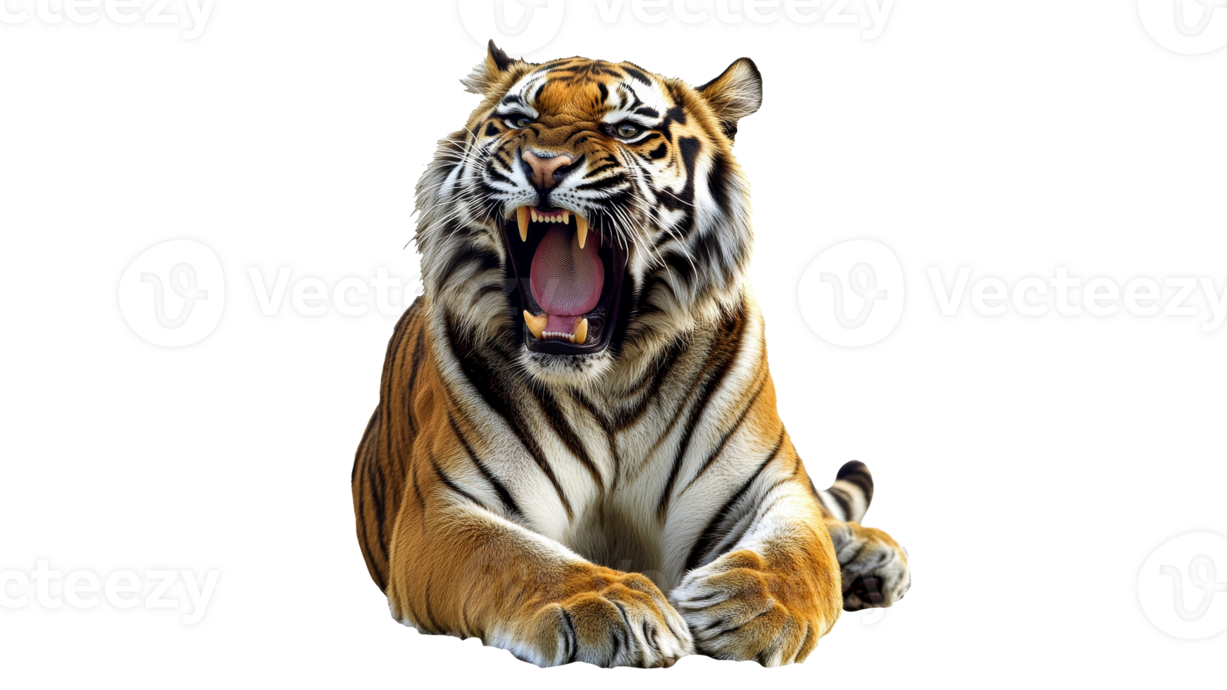 Majestic tiger roaring in a powerful display transparent png