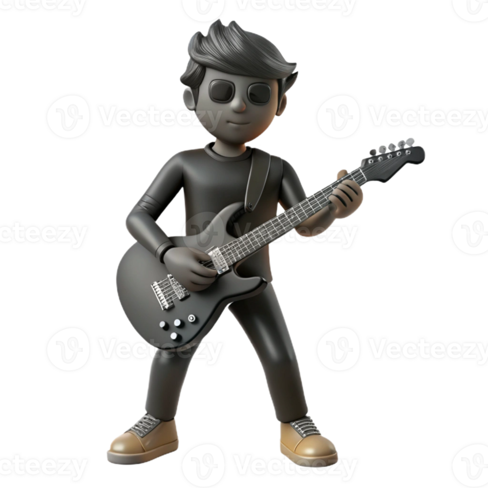 beautiful creative Indie Rock Guitarist Silhouette Black and White Cutout high resolution png