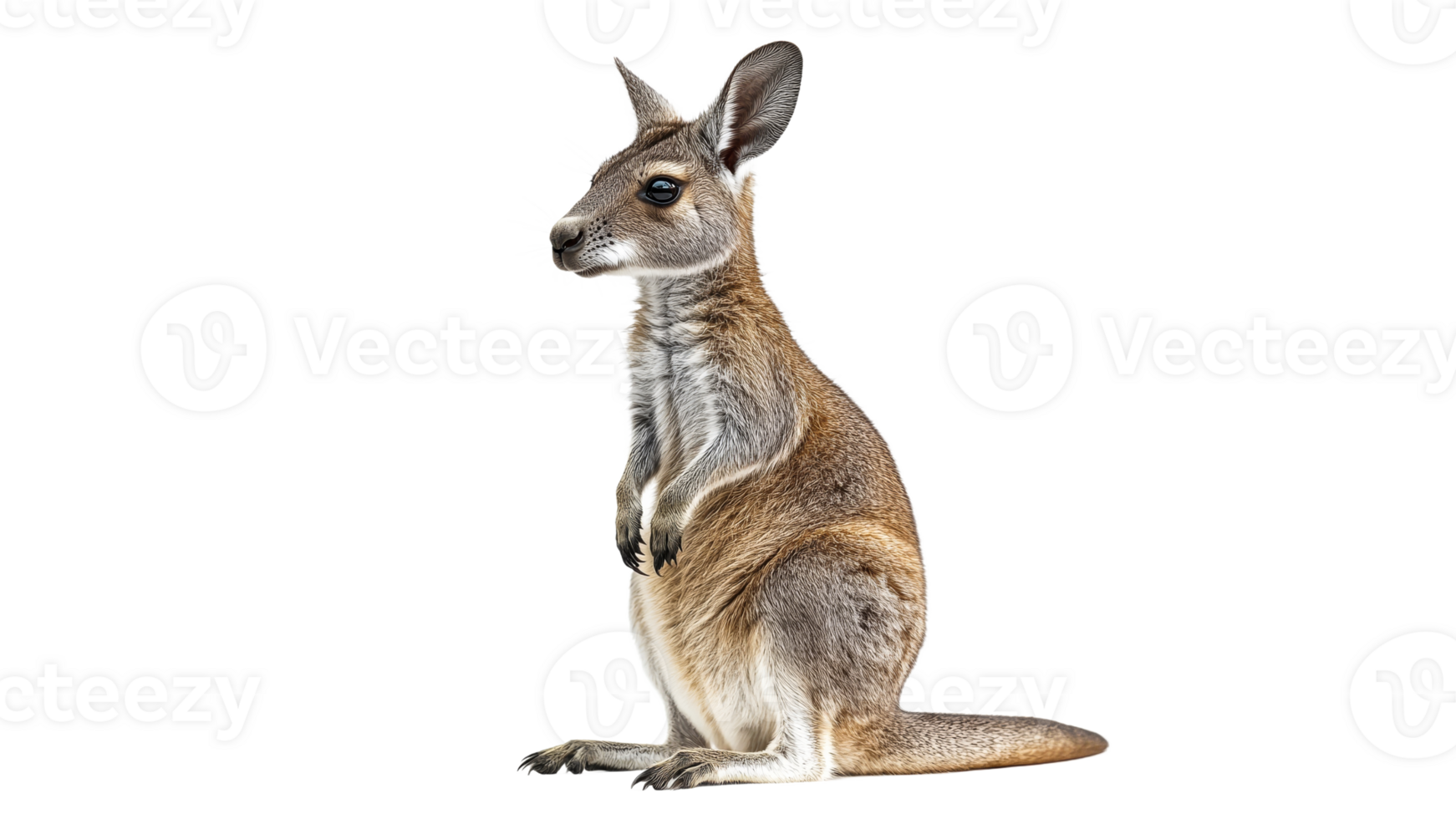 Kangaroo standing upright in a natural pose isolated cut out transparent png