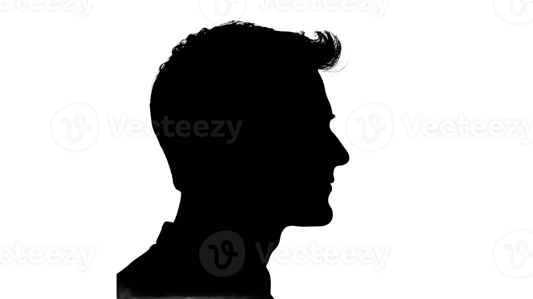 Profile silhouette of a man in black and white png