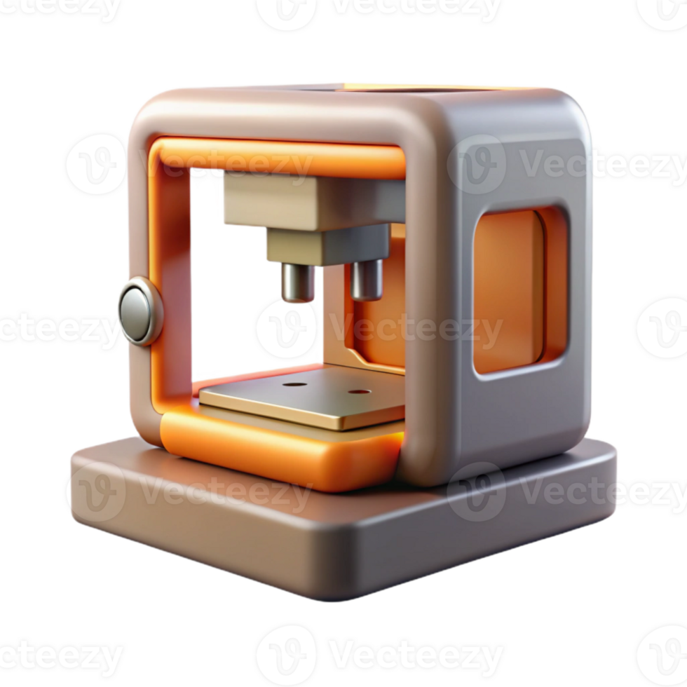vibrant minimalist Industrial 3d Printer in Action Transparent Background high quality png